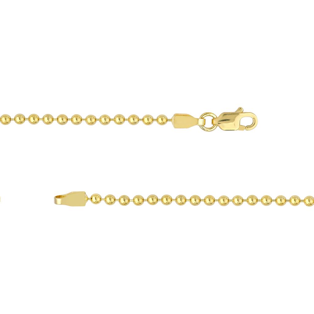 2mm Yellow Gold Beaded Chain Necklace