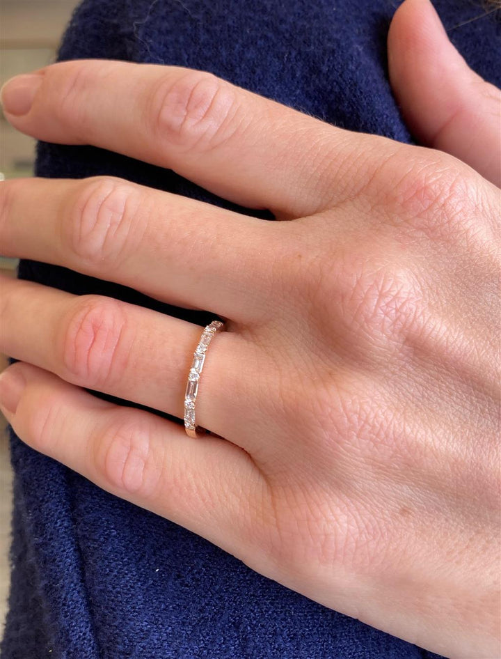0.29 CTW Baguette and 0.11 CTW Round Diamond 18K Rose Gold Ring