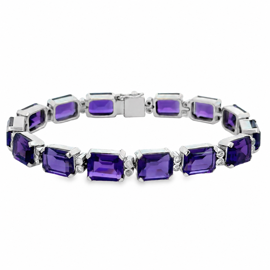 0.60 CTW Diamond 18K White Gold Amethyst Bracelet