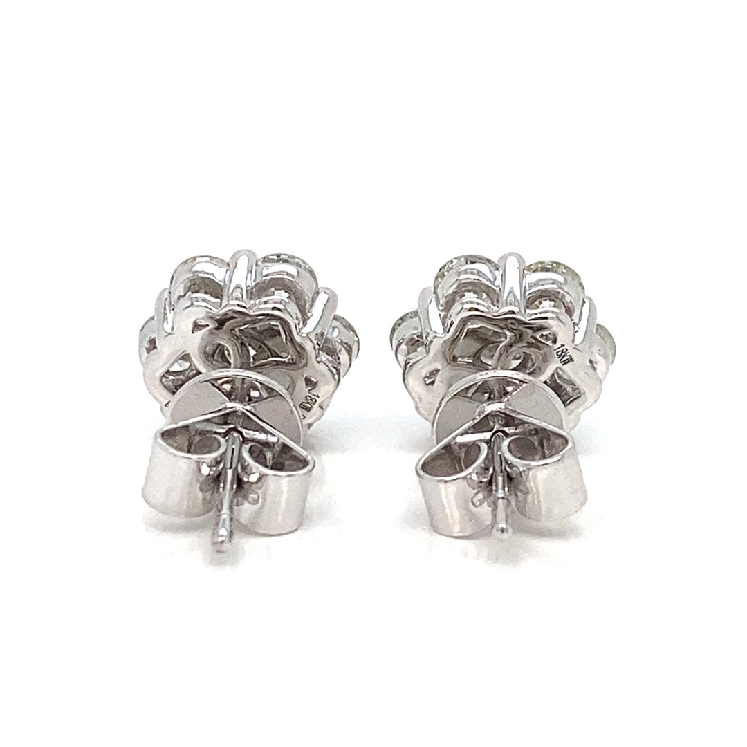 1.62 CTW Round Brilliant Diamond 18K White Gold Cluster Design Earrings