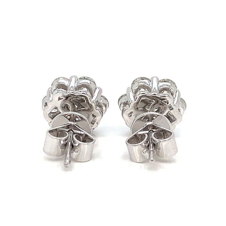 1.62 CTW Round Brilliant Diamond 18K White Gold Cluster Design Earrings