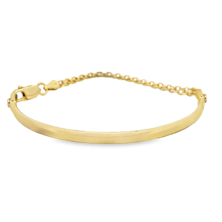 14K Yellow Gold Half Bangle Half Chain Bracelet – 4mm Wide, 6 ¾" Long