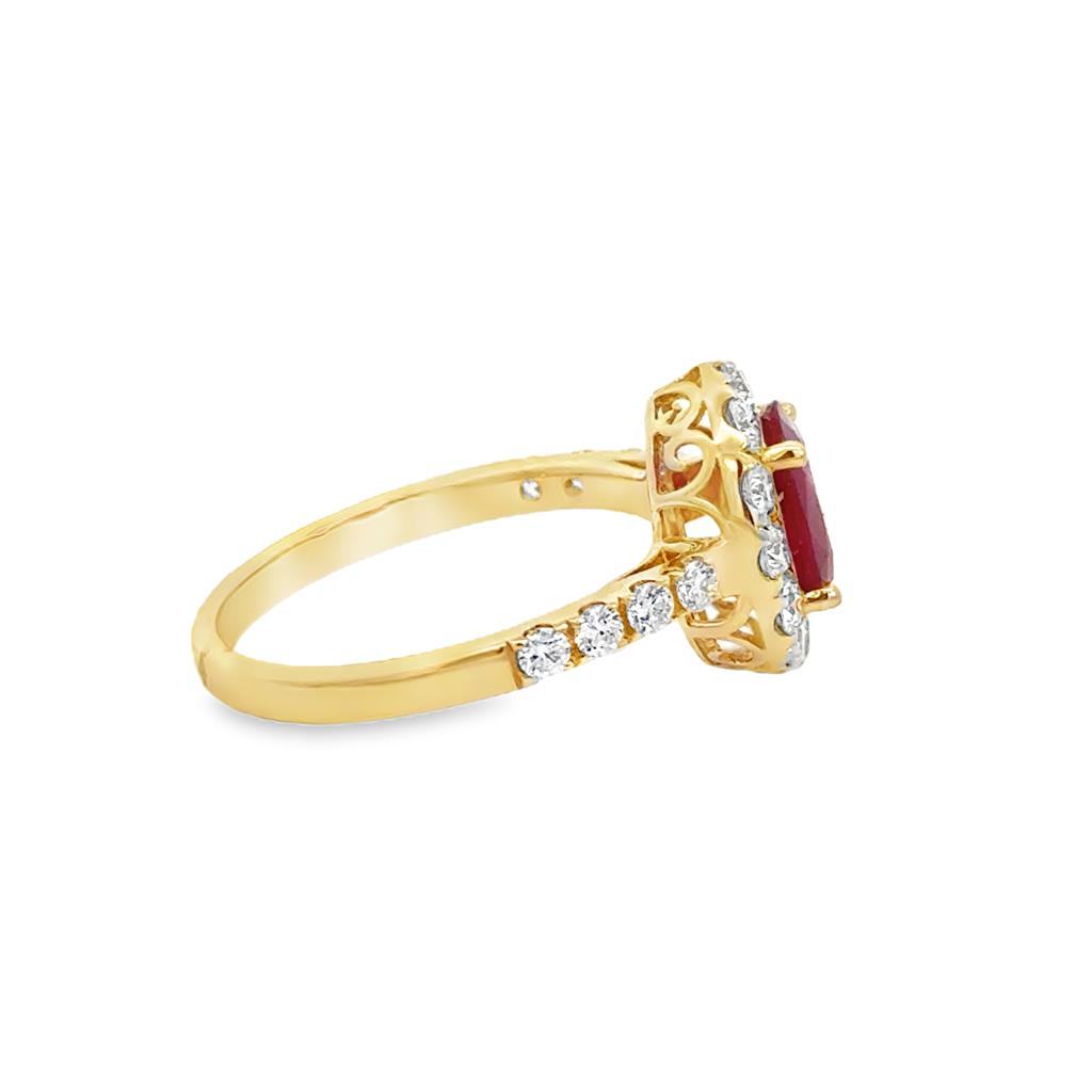1.91 CTW Ruby & Diamond Halo Ring in 14K Yellow Gold – Size 6.75