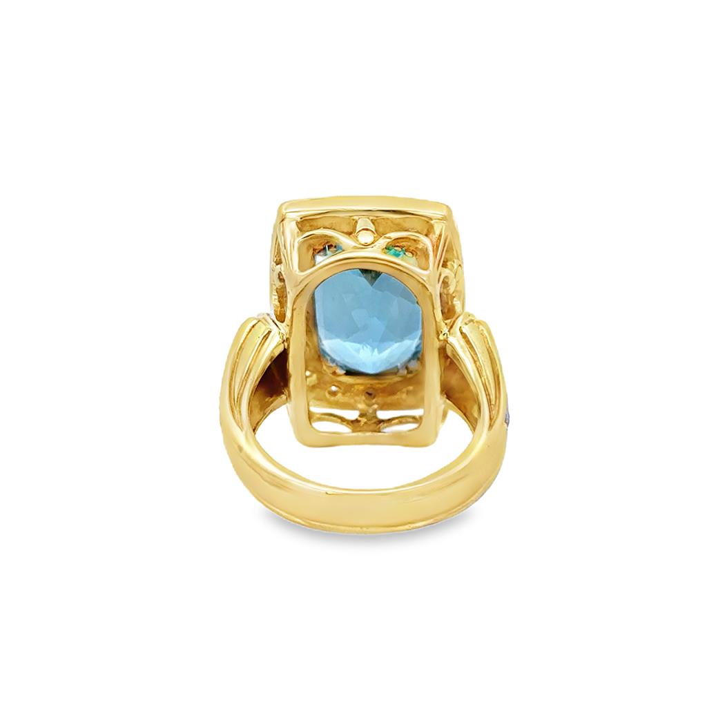 Pre-Owned 0.40 CTW Diamond & Aquamarine 18K Yellow Gold Ornate Ring