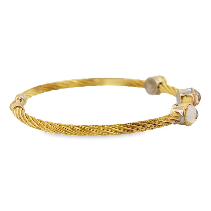 Charriol White Topaz 18K Yellow Gold & Steel Cable Bracelet