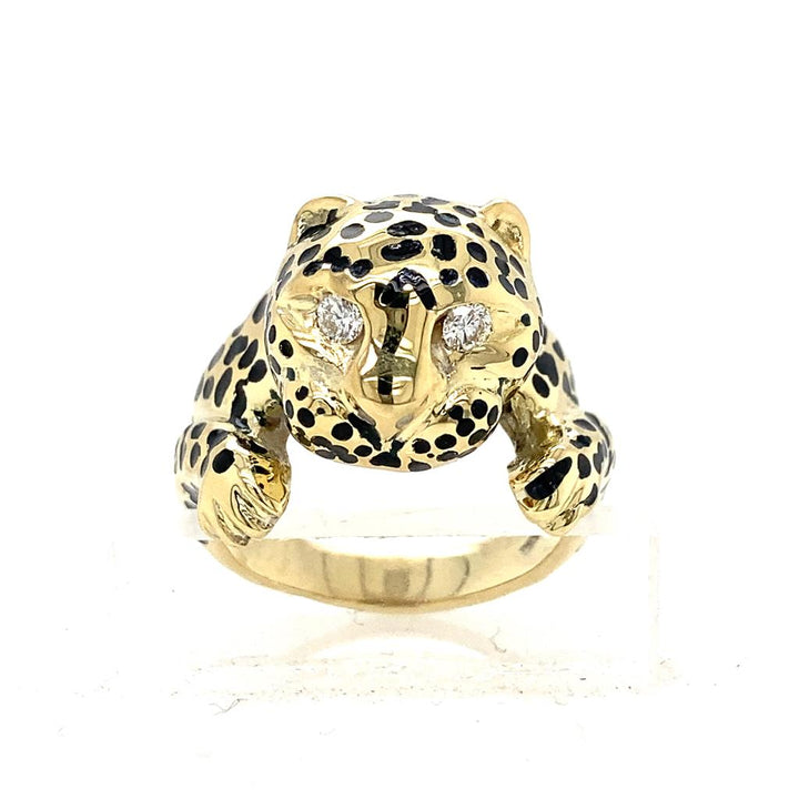 Sal Praschnik 0.10 CTW Round Diamond 18K Yellow Gold Enamel Cheetah Ring