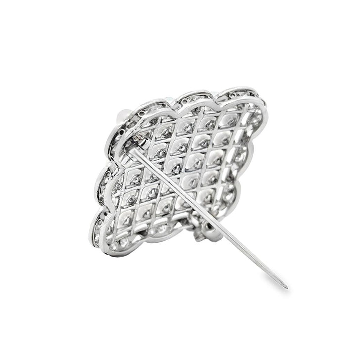 0.72 CTW Diamond and Pearl 14K White Gold Square Brooch Pin