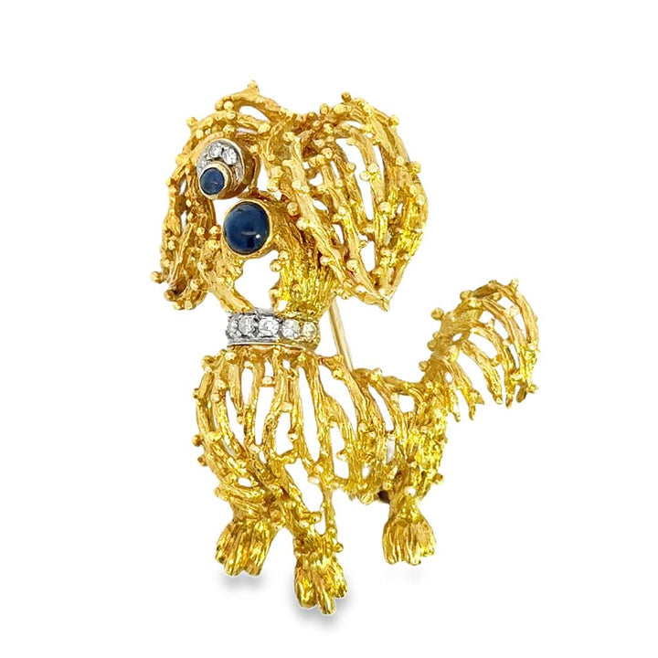 Sal Praschnik Sapphire & Diamond 18K Yellow Gold Dog Brooch