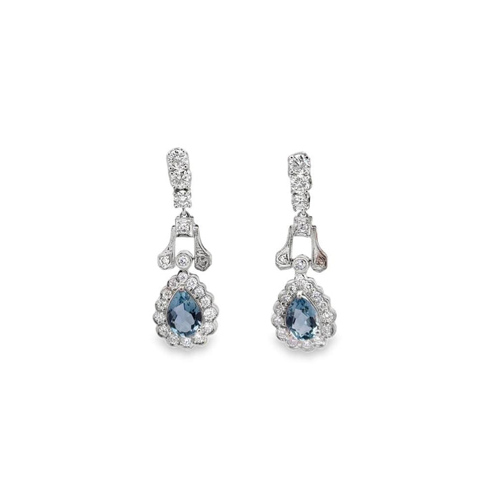 0.90 CTW Diamond & Aquamarine Dangle Earrings in Platinum – Pear Shape
