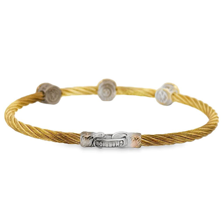 Charriol White Topaz 18K Yellow Gold & Steel Cable Bracelet