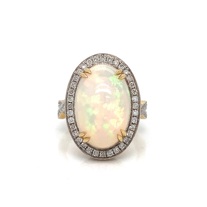 Stunning Opal Ring with Diamond Halo
