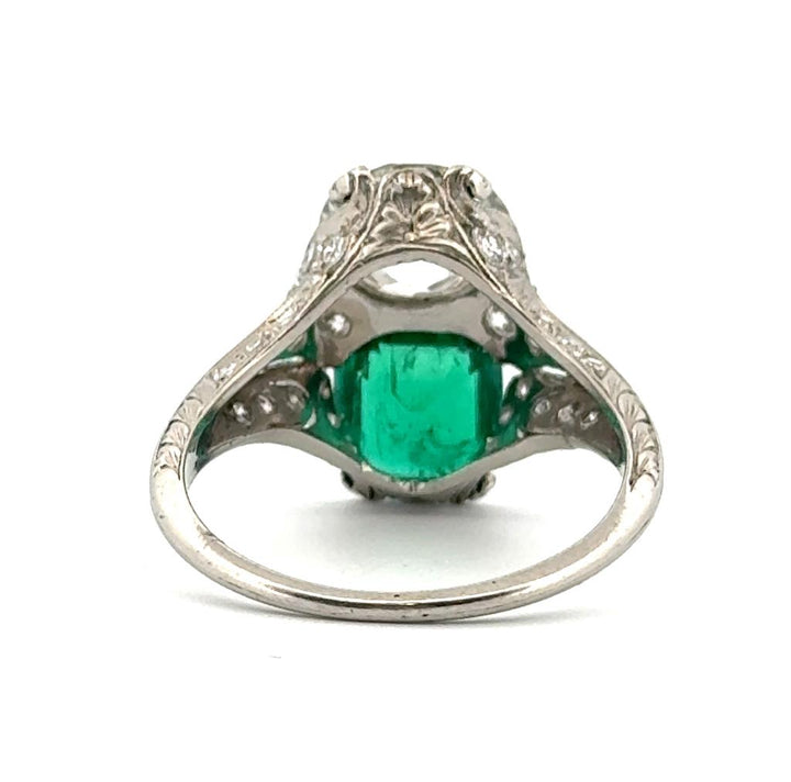 Vintage 1.96 CT Diamond and 1.43 CT Emerald Platinum Ring