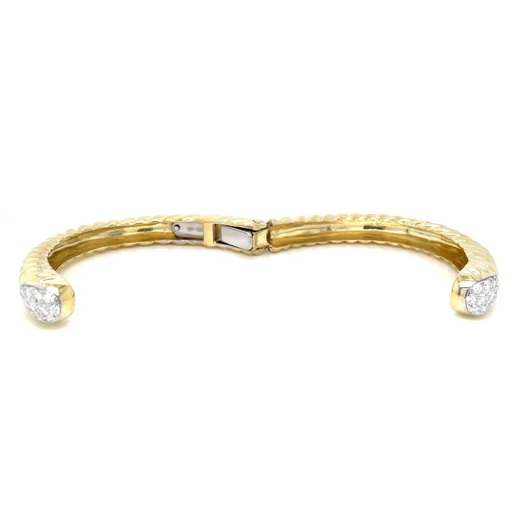 Sal Praschnik 0.97 CTW Round Diamond 18K Yellow Gold Hinged Bangle Bracelet