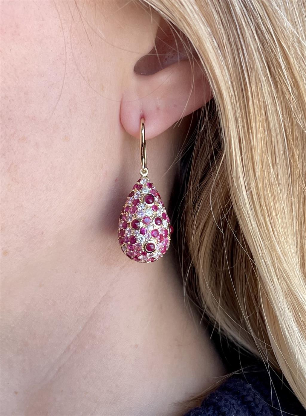 Ruby & Sapphire Drop Earrings in 18k Yellow Gold