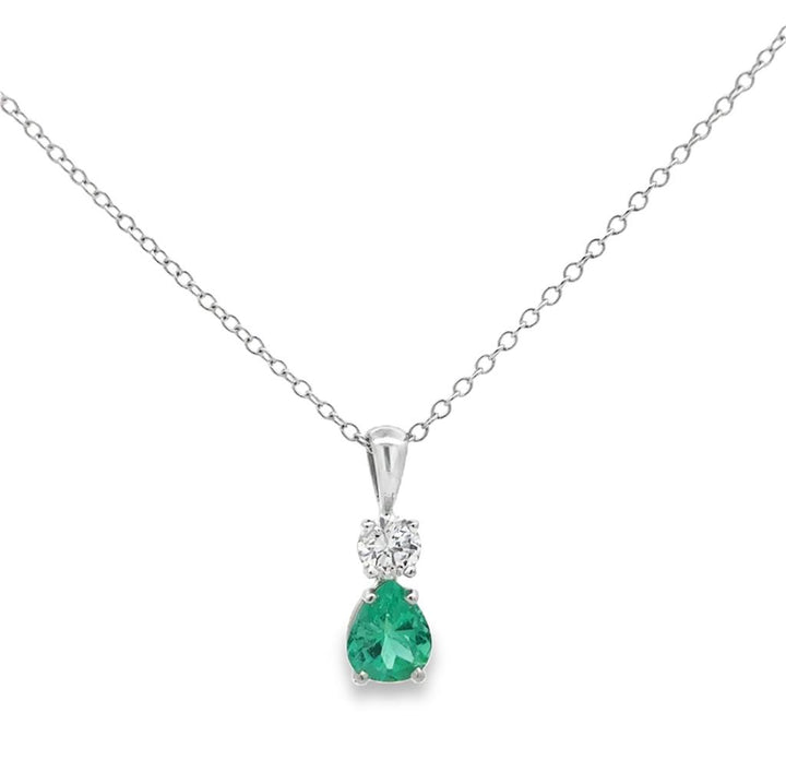 1.01 CT Pear Emerald & 0.40 CT Diamond 14K White Gold Pendant Necklace