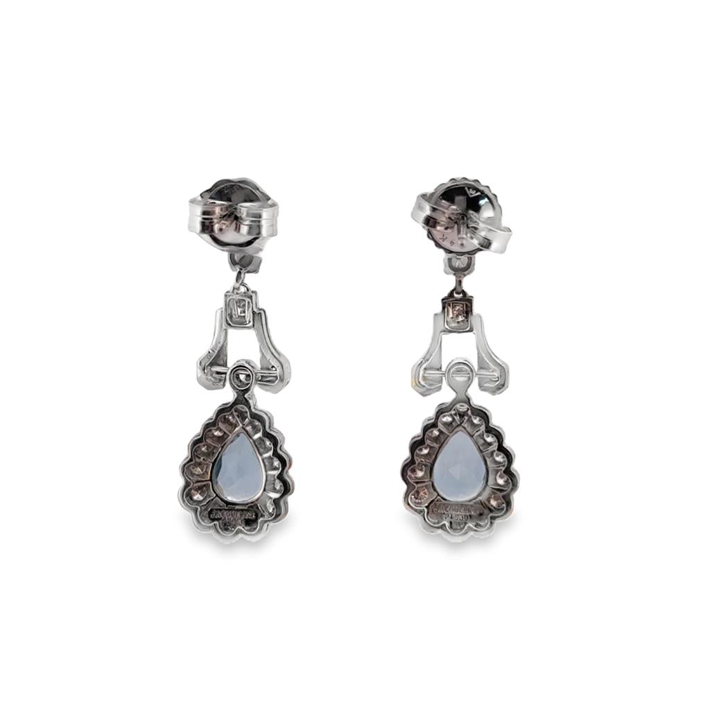 0.90 CTW Diamond & Aquamarine Dangle Earrings in Platinum – Pear Shape