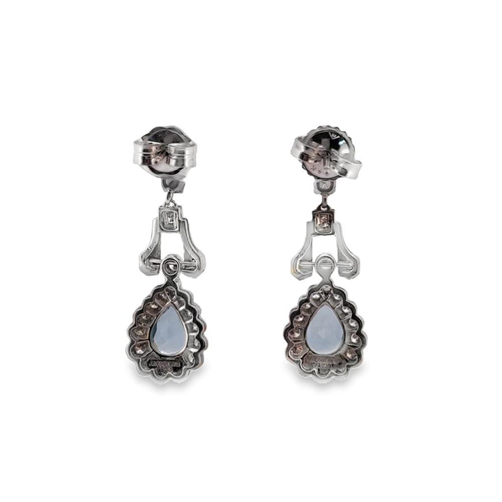 0.90 CTW Diamond & Aquamarine Dangle Earrings in Platinum – Pear Shape