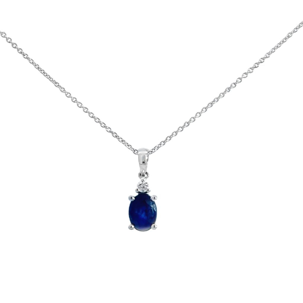 Oval Sapphire & 0.04 CT Diamond Pendant Necklace in 14K White Gold