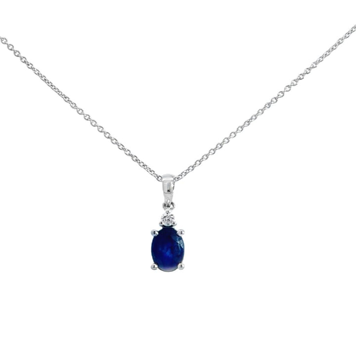 Oval Sapphire & 0.04 CT Diamond Pendant Necklace in 14K White Gold