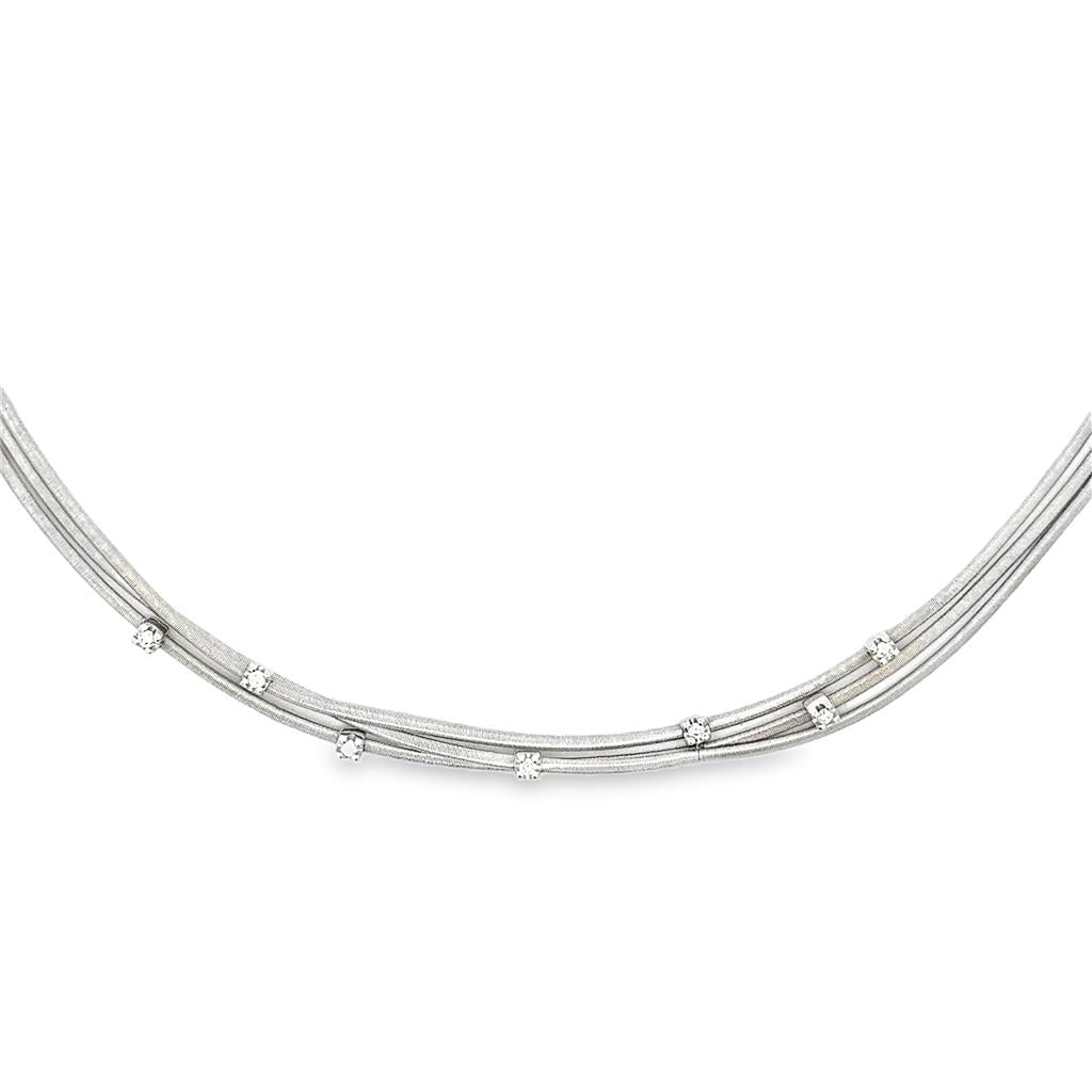 0.21 CTW Diamond 18K White Gold Pre-Owned Marco Bicego Triple-Strand Collar Necklace