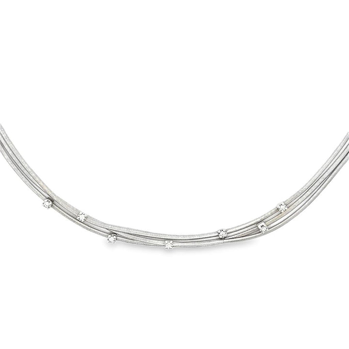0.21 CTW Diamond 18K White Gold Pre-Owned Marco Bicego Triple-Strand Collar Necklace