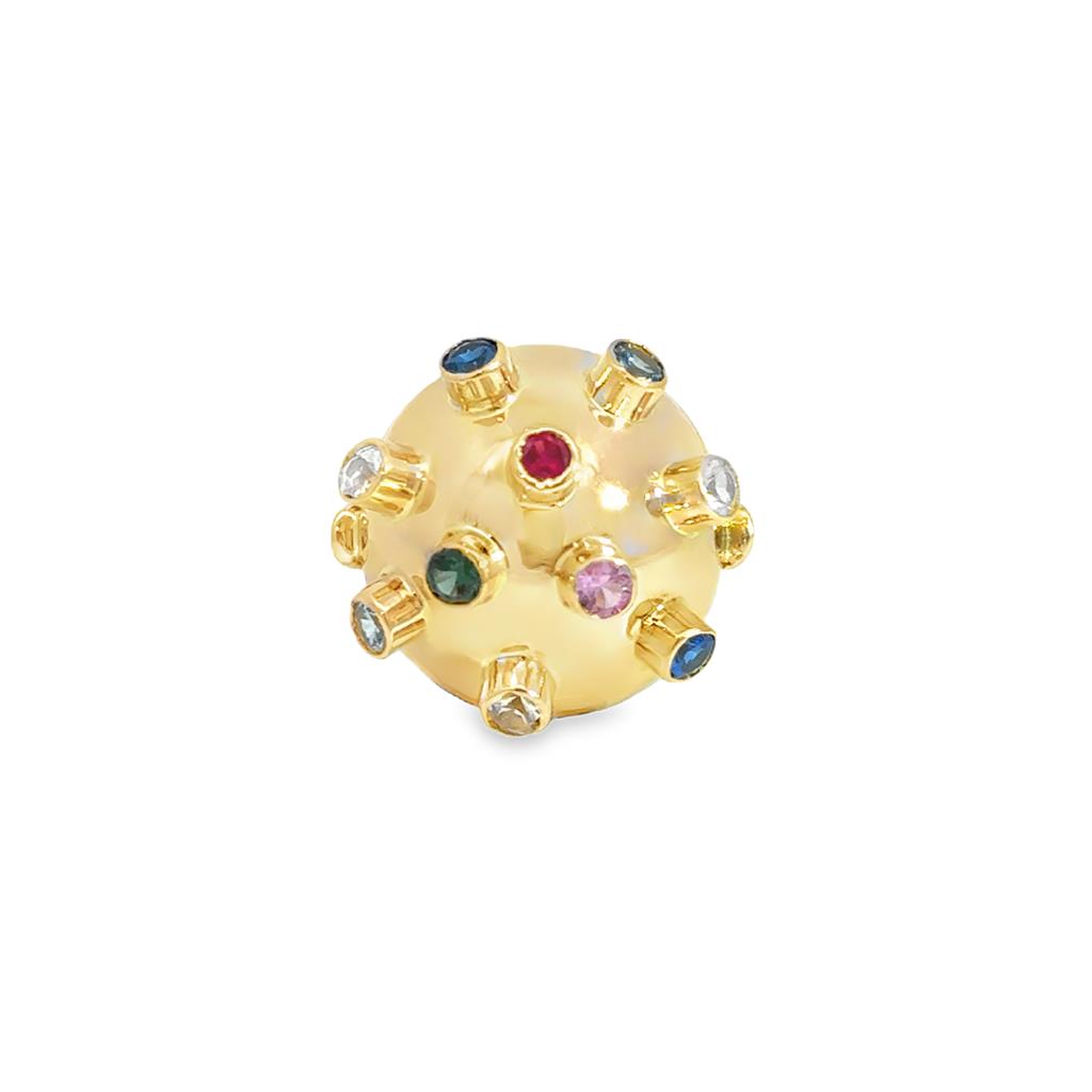 Multi Gemstone 18K Yellow Gold Retro Dome Ring