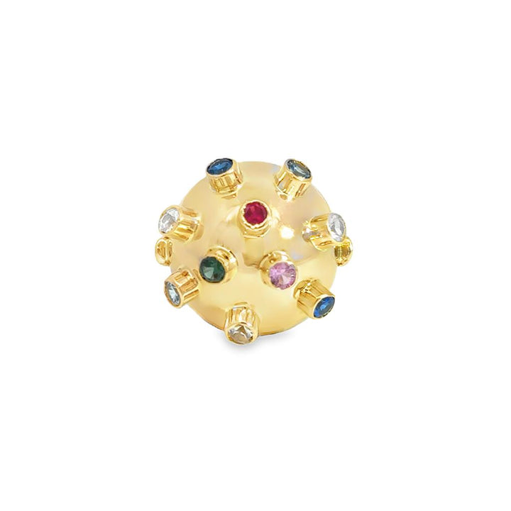 Multi Gemstone 18K Yellow Gold Retro Dome Ring