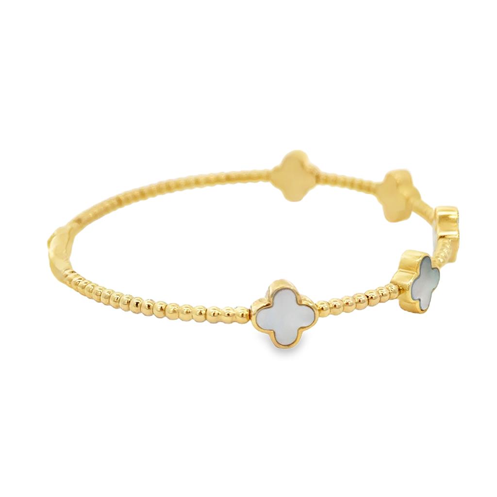 Mother of Pearl 14K Yellow Gold Flexible Ball Bracelet – 8mm Stones