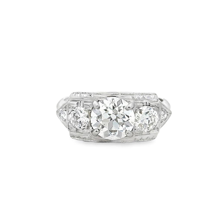 1.97 CTW Platinum Art Deco Three-Stone Diamond Engagement Ring