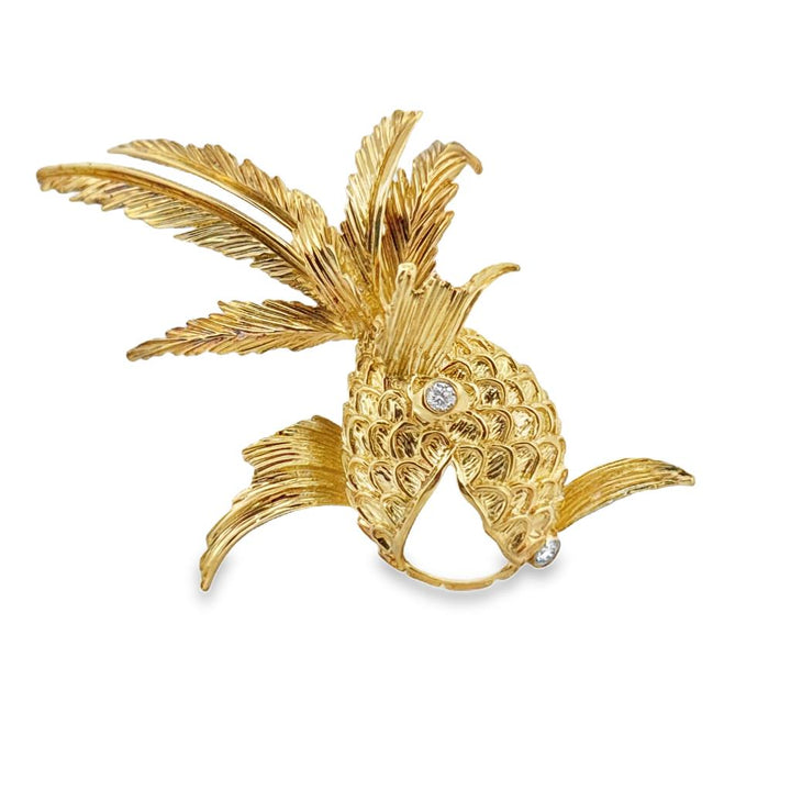 Henry Dunay 0.12 CTW Diamond Eye Abstract Fish Brooch in 18K Yellow Gold