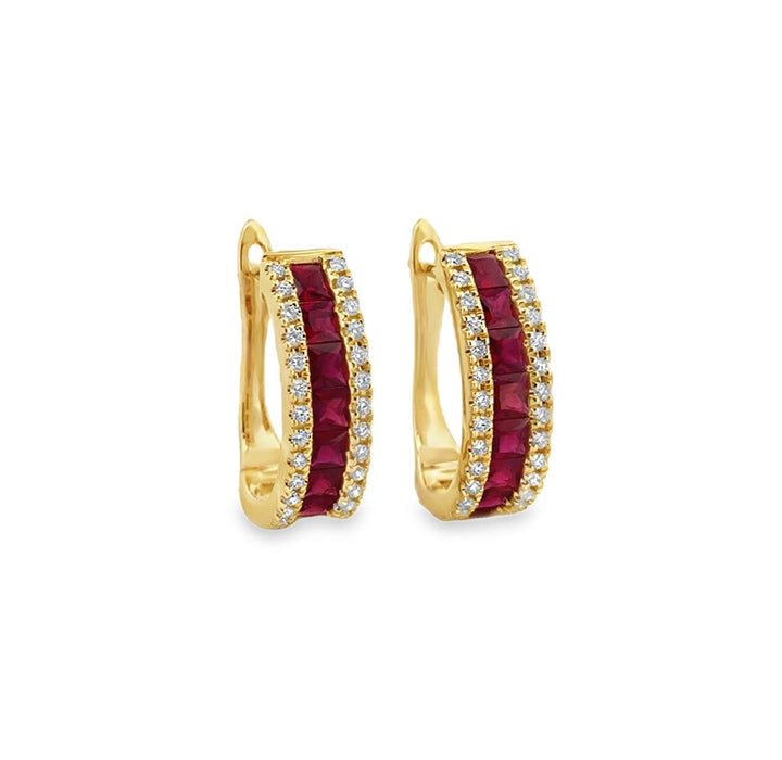 2.58 CTW Ruby & 0.46 CTW Diamond Princess Cut Earrings in 14K Yellow Gold