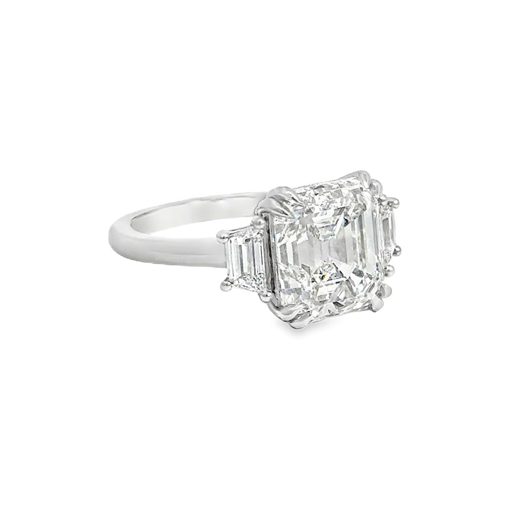 5.30 CT Emerald Cut Diamond Platinum Three-Stone Engagement Ring