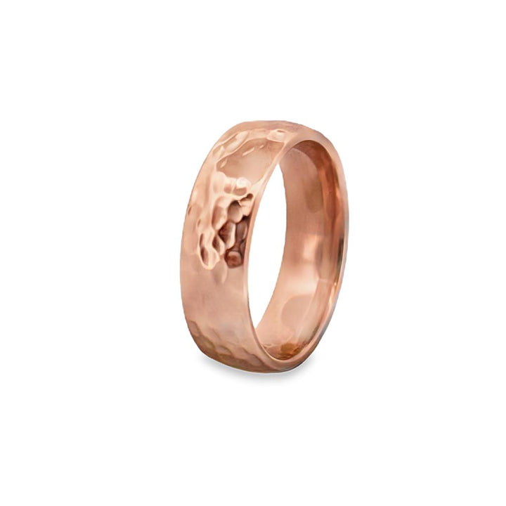 14K Rose Gold Hammered Band Ring – 6mm Wide, Size 7.25