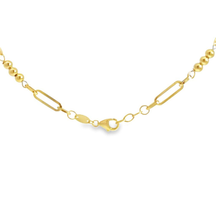 14K Yellow Gold Paper Clip Beaded Chain Necklace