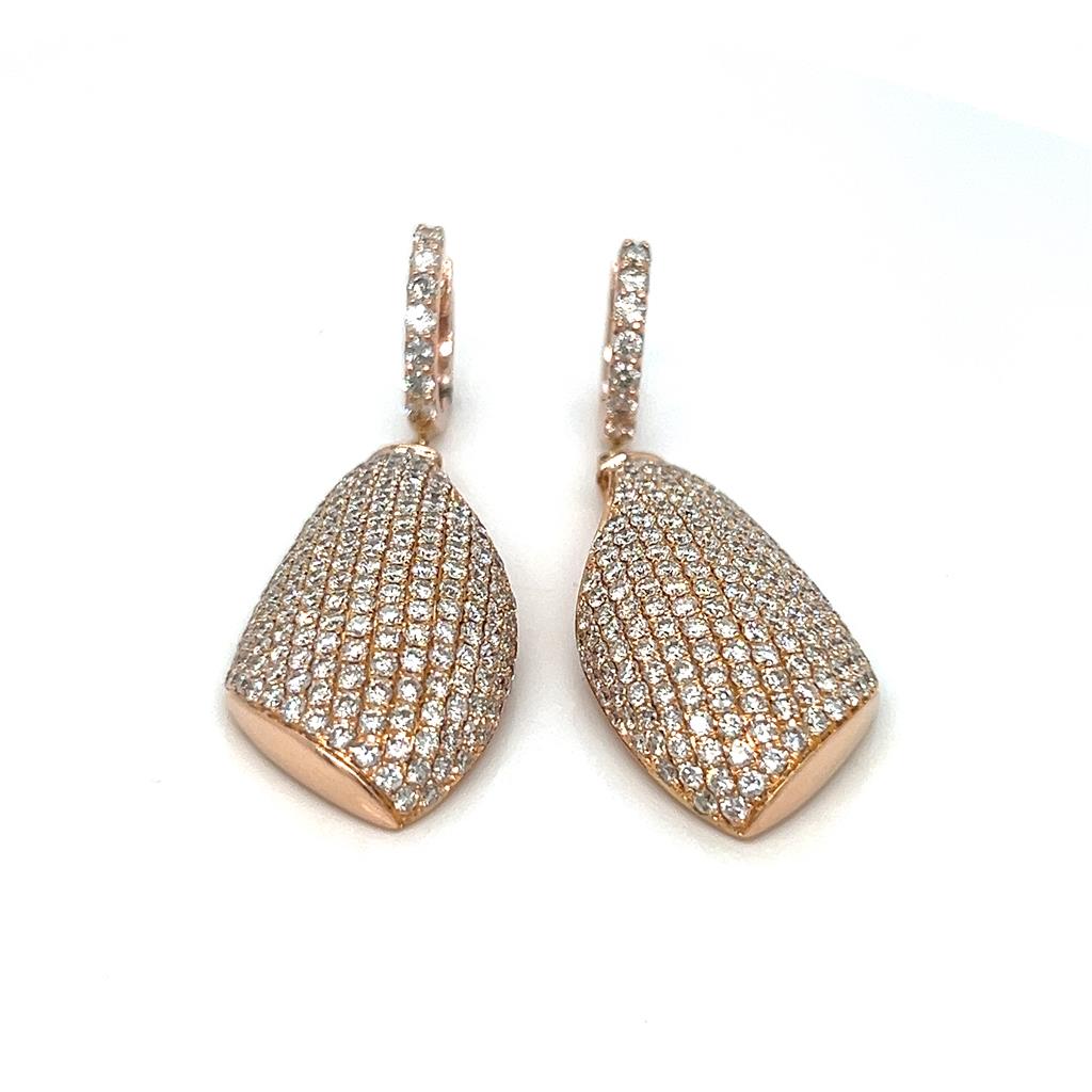 18K Rose Gold 5.61ct Diamond Pave Drop Earrings