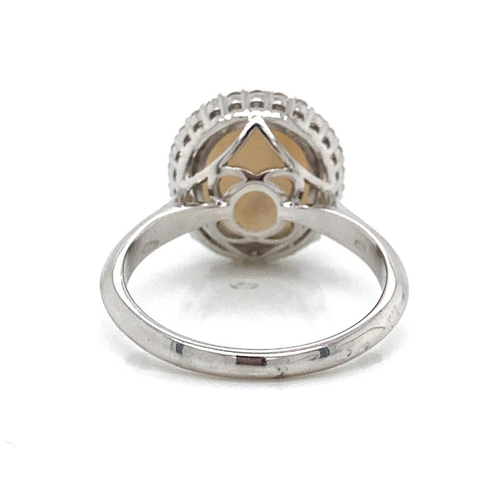 2.54 CT Cabochon Opal and 0.28 CTW Round Diamond 14K White Gold Ring
