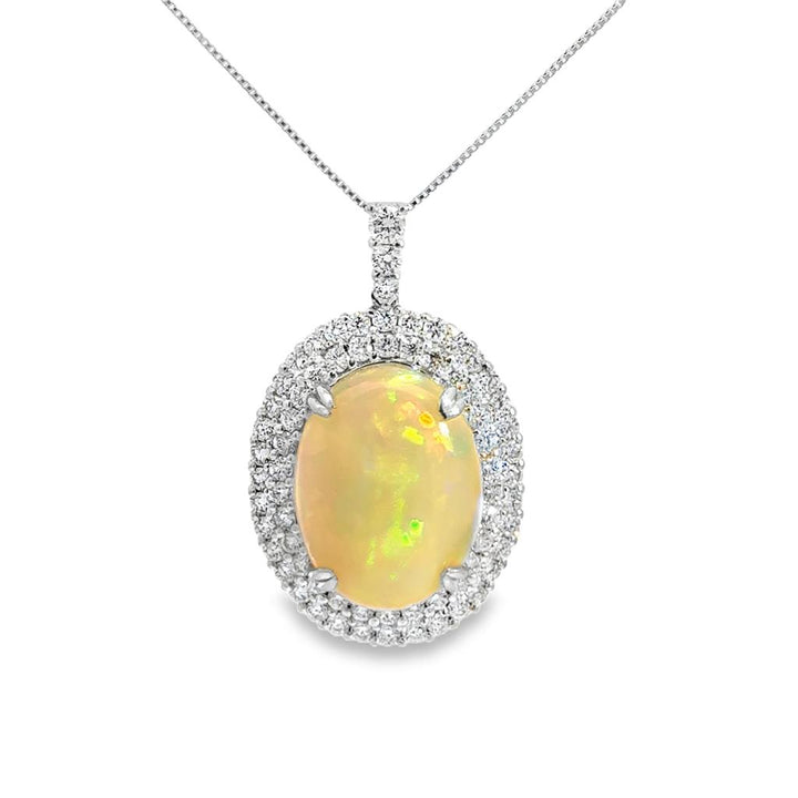 6.15 CT Opal & 1.35 CTW Diamond Double Halo Platinum Pendant Necklace