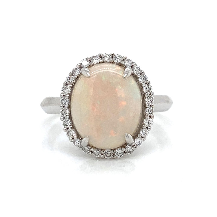 2.54 CT Cabochon Opal and 0.28 CTW Round Diamond 14K White Gold Ring