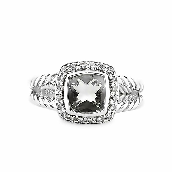 Pre- Owned David Yurman Petite Albion Ring with Prasiolite and Diamonds in Sterling Silver