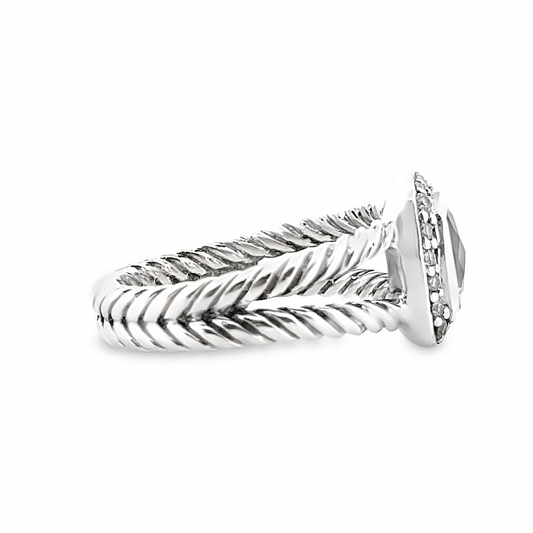 Pre- Owned David Yurman Petite Albion Ring with Prasiolite and Diamonds in Sterling Silver