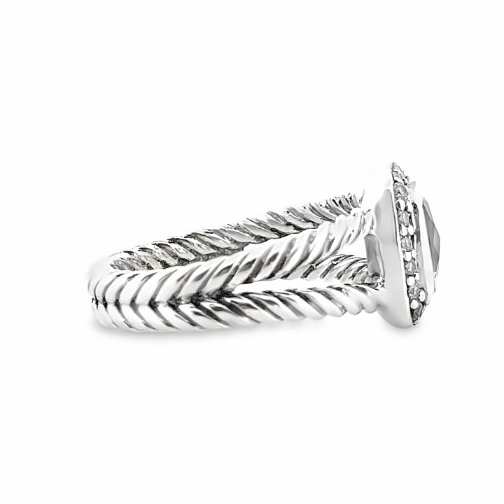 Pre- Owned David Yurman Petite Albion Ring with Prasiolite and Diamonds in Sterling Silver