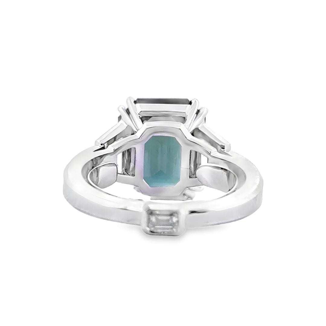 Robert Procop 8.03 CT Green Sapphire Ring with 0.93 CTW Trapezoid Diamonds in Platinum