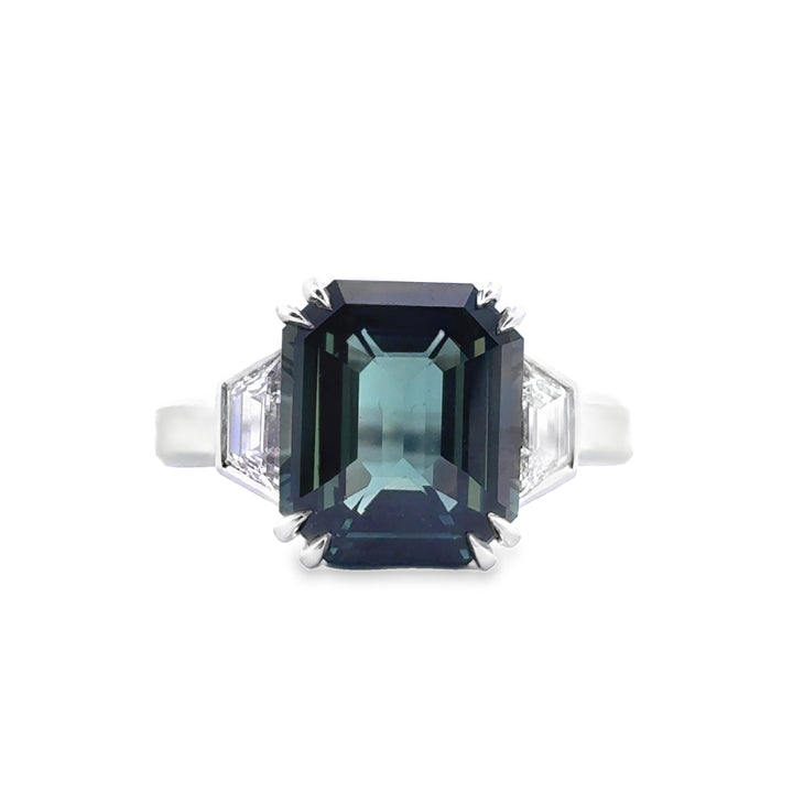 Robert Procop 8.03 CT Green Sapphire Ring with 0.93 CTW Trapezoid Diamonds in Platinum