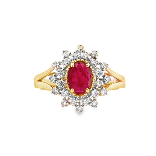 0.69 CT Ruby Oval Ring with 0.39 CTW Diamonds, 14K Two-Tone Gold