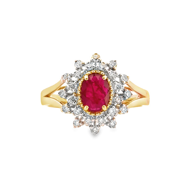 0.69 CT Ruby Oval Ring with 0.39 CTW Diamonds, 14K Two-Tone Gold