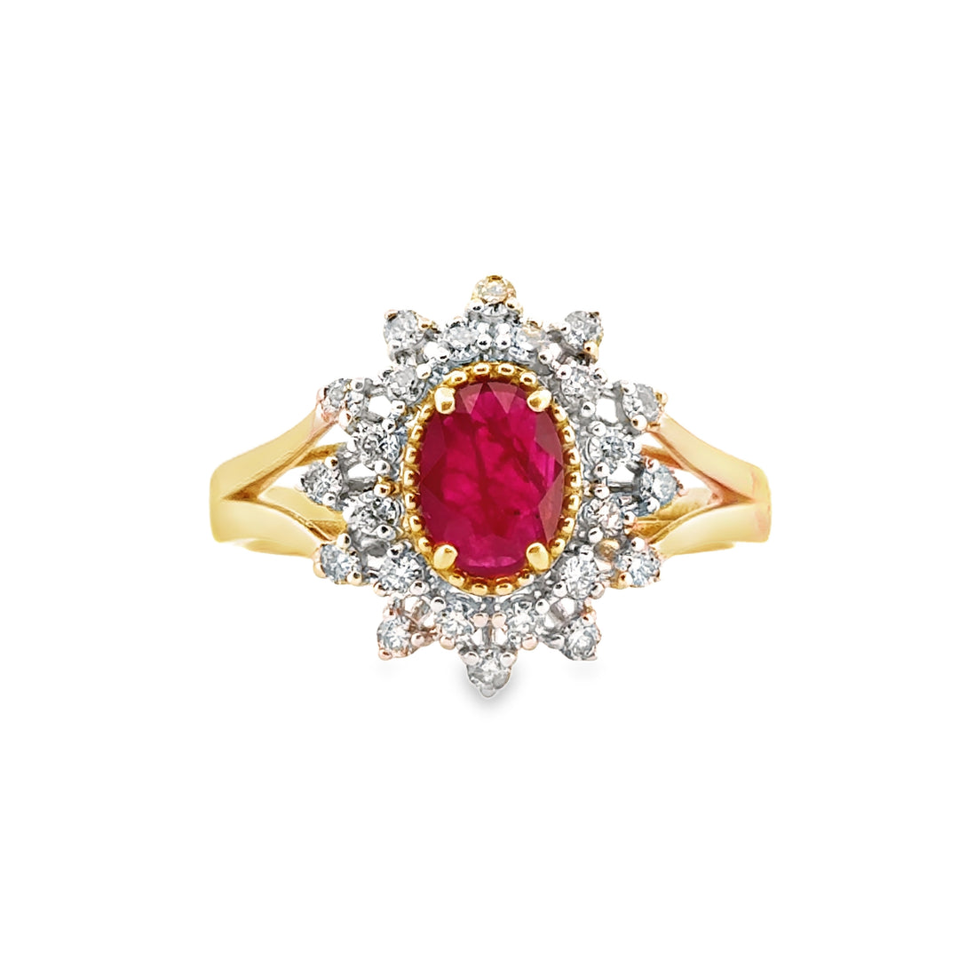 0.69 CT Ruby Oval Ring with 0.39 CTW Diamonds, 14K Two-Tone Gold
