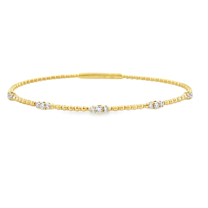 0.35 CTW Diamond Beaded Gold Flexible Bangle Bracelet