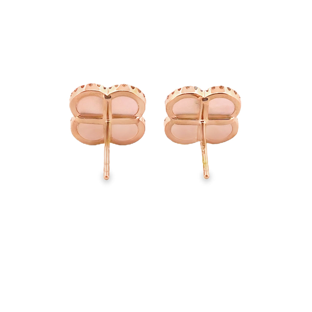 3.05 CTW Mother of Pearl Clover Stud Earrings in 14K Yellow Gold