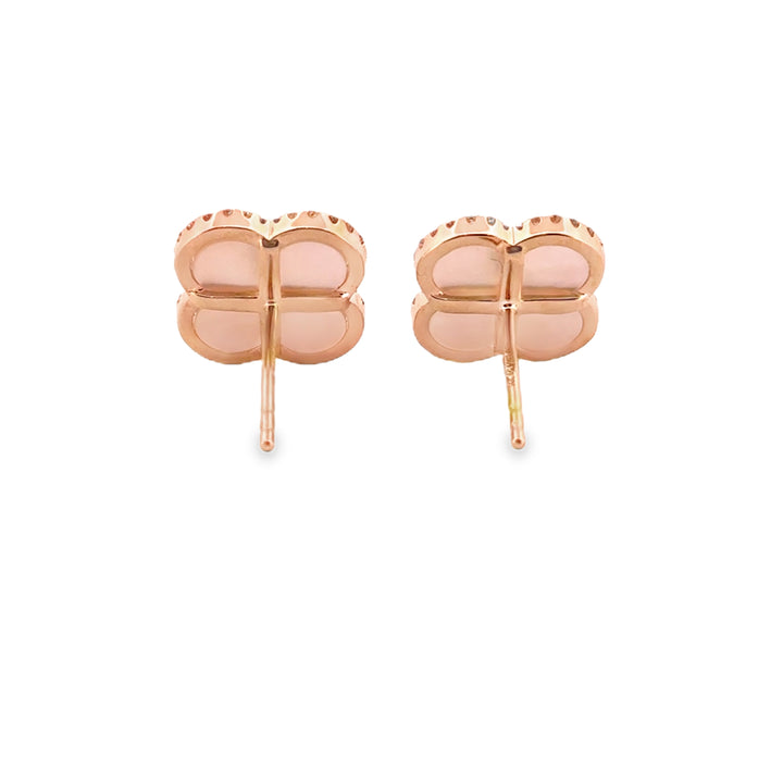 3.05 CTW Mother of Pearl Clover Stud Earrings in 14K Yellow Gold