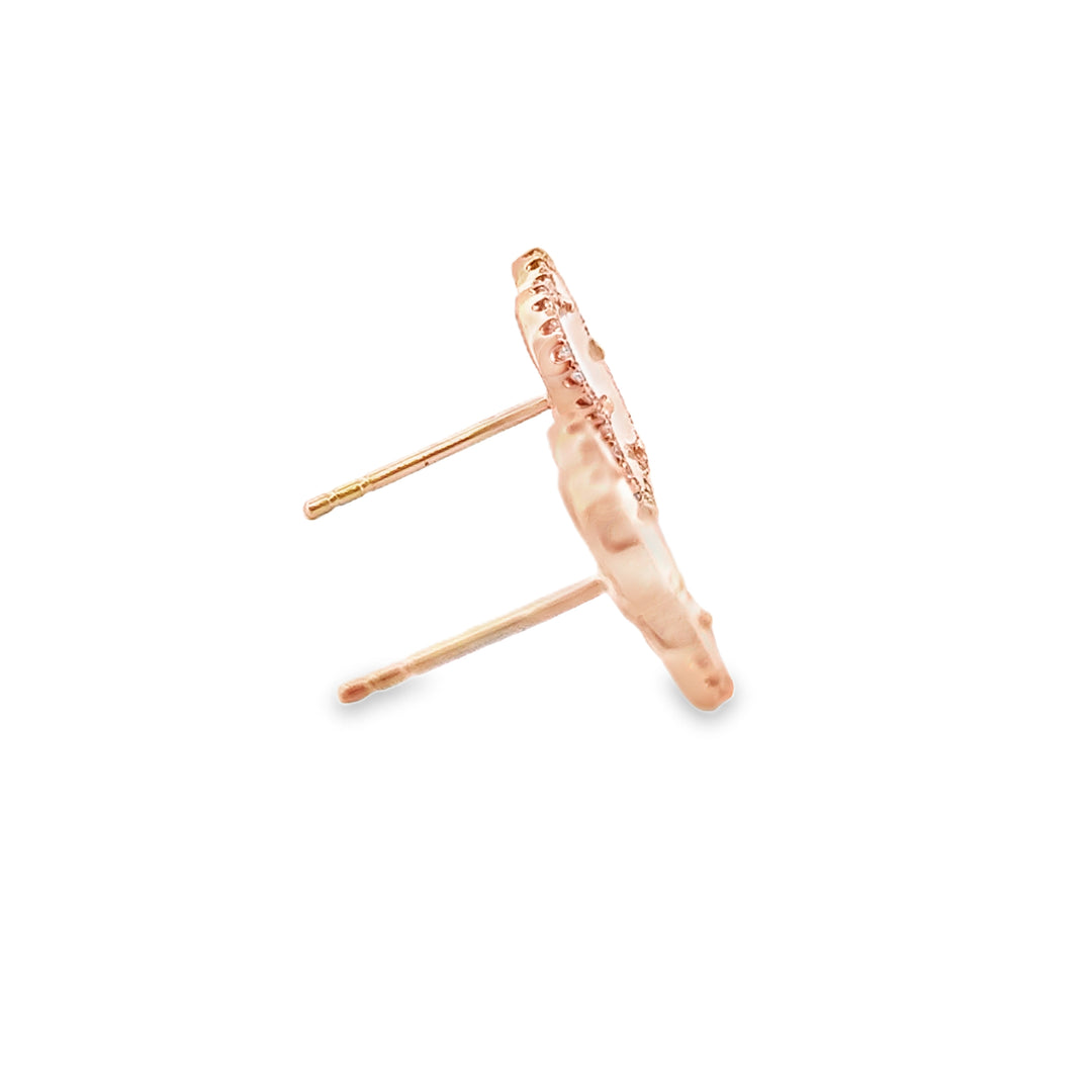 3.05 CTW Mother of Pearl Clover Stud Earrings in 14K Yellow Gold